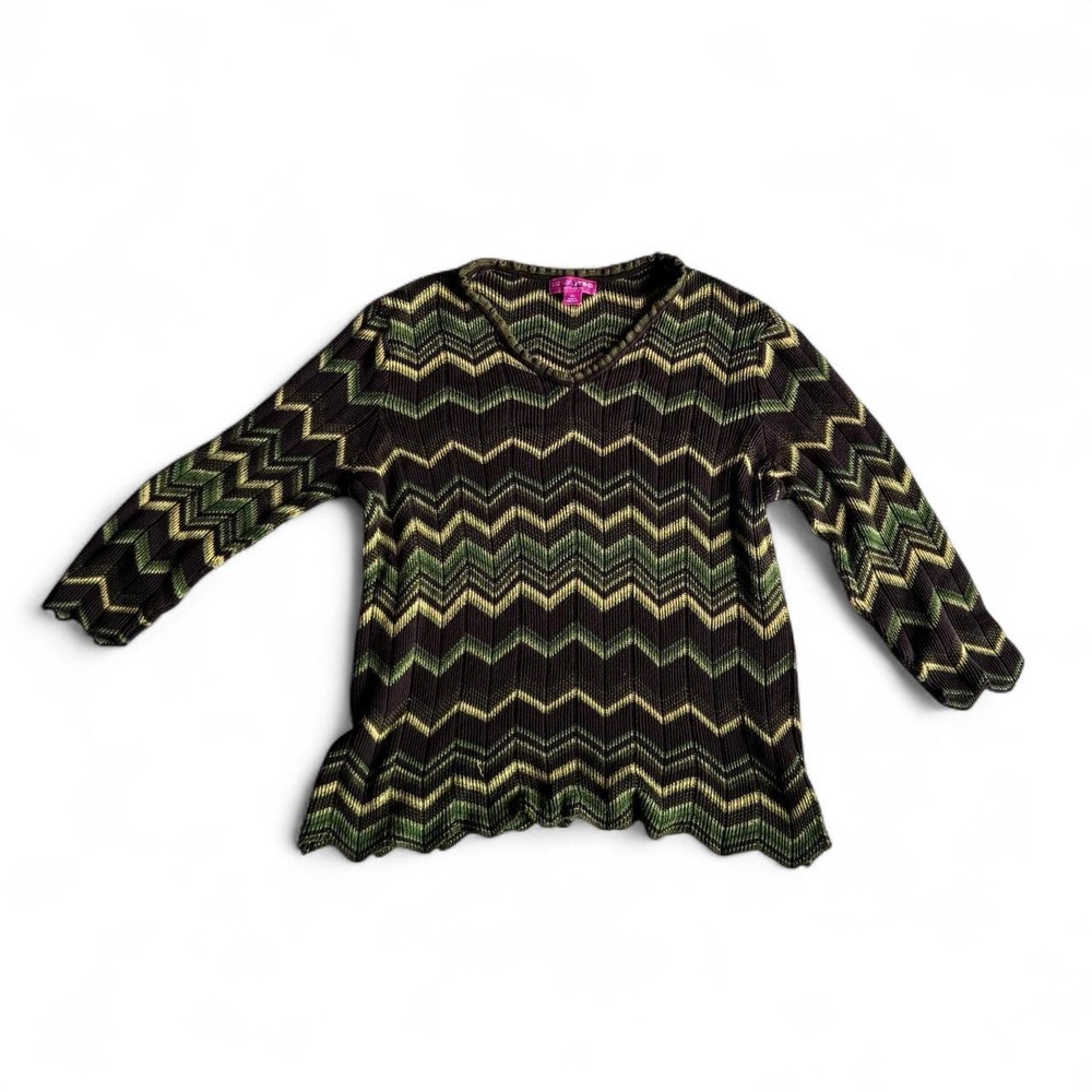 Y2K Retro Green and Brown Chevron Patterned Maternity Knit Sweater